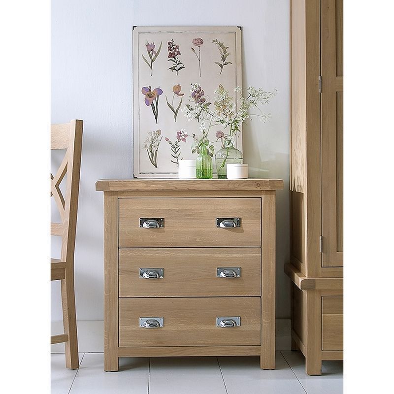 Oak Chest of Drawers 3 Drawers Natural Lime-Washed Oak with Dovetailed Joints